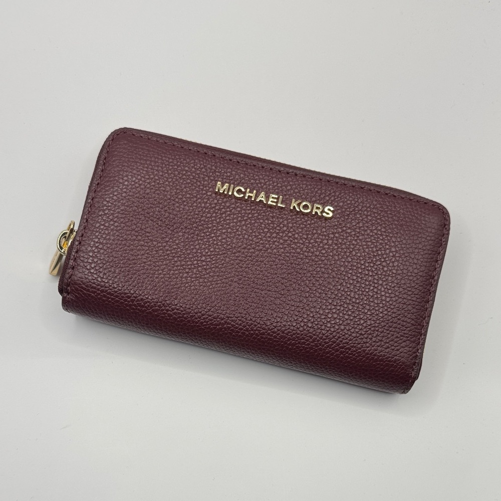 NWT Michael Kors Maroon Leather Wallet – Gold Accents – Luxe & Chic
